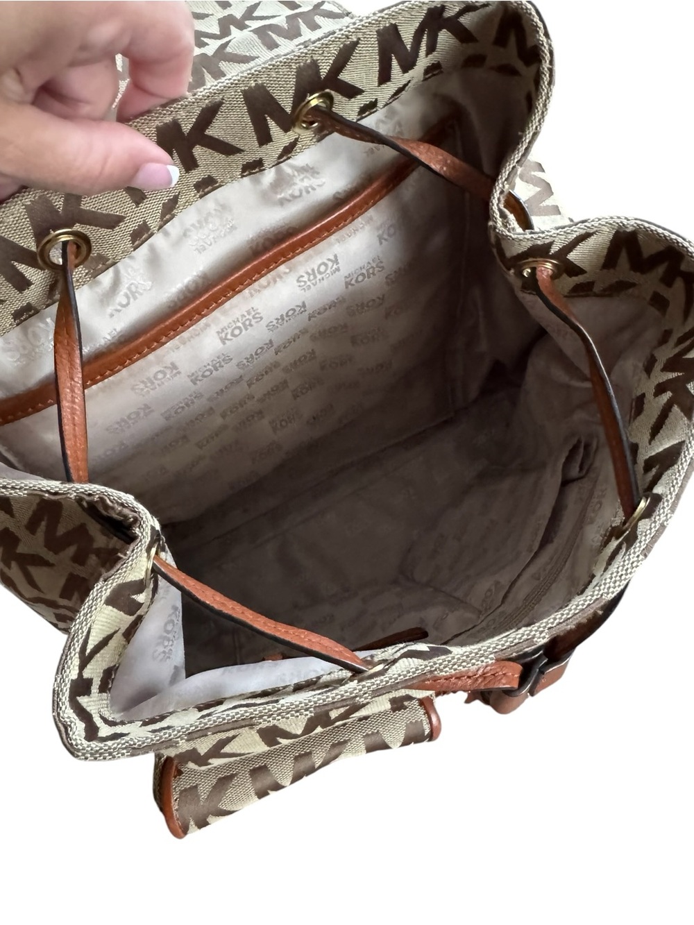 Michael Kors Signature MK Monogram Beige and Brown Backpack - Picture 3 of 6